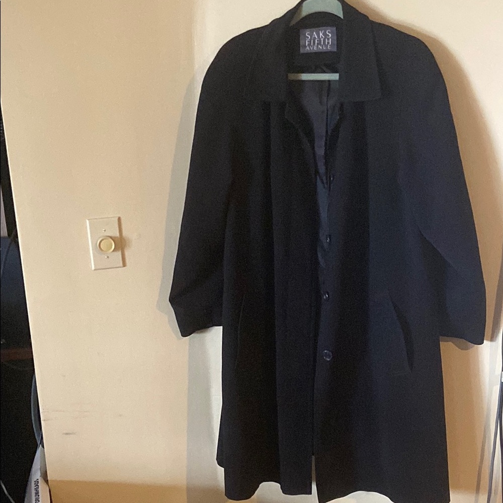 Saks Fifth Avenue Black Trench Coat with Lapel Collar